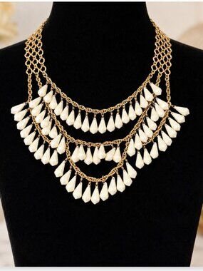 Kate Spade New York Gold Tone Multi Strand Ivory Teardrop Statement Bib Necklace